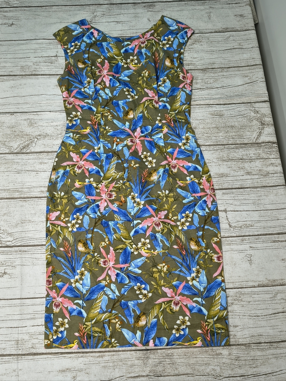 Tatuum Green Tropical Floral Sheath Dress Women Size 38